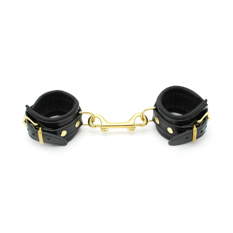 Kiotos Leather - Lederen Polsboeien Met Goudkleurige Metalen Hardware - Zwart-Laced-up.nl