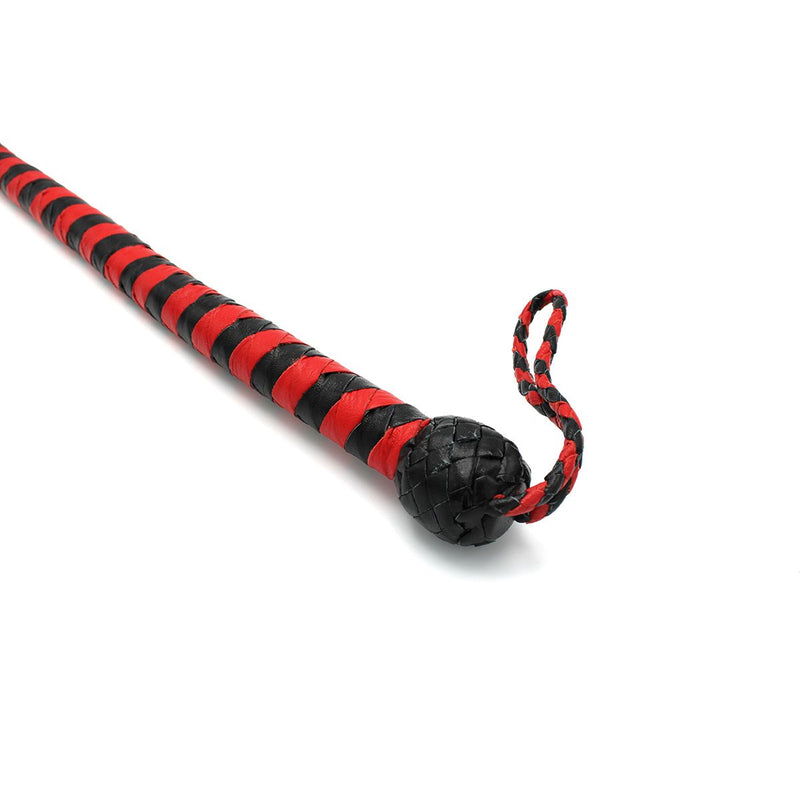 Kiotos - Lederen Single Tail Zweep - 120 cm - Zwart/Rood-Erotiekvoordeel.nl