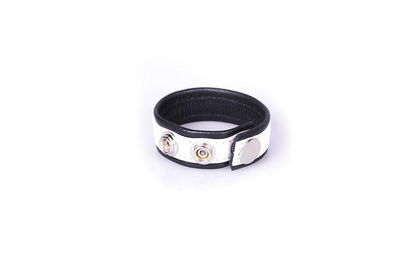 Kiotos Leather - Leren Cock strap - Zwart/Wit-Laced-up.nl