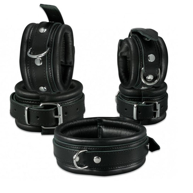 Kiotos - Leren Collar 5 cm Gevoerd - Zwart-Erotiekvoordeel.nl