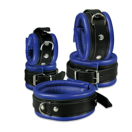 Kiotos Leather - Leren Collar 5 cm Gevoerd - Zwart/Blauw-Laced-up.nl
