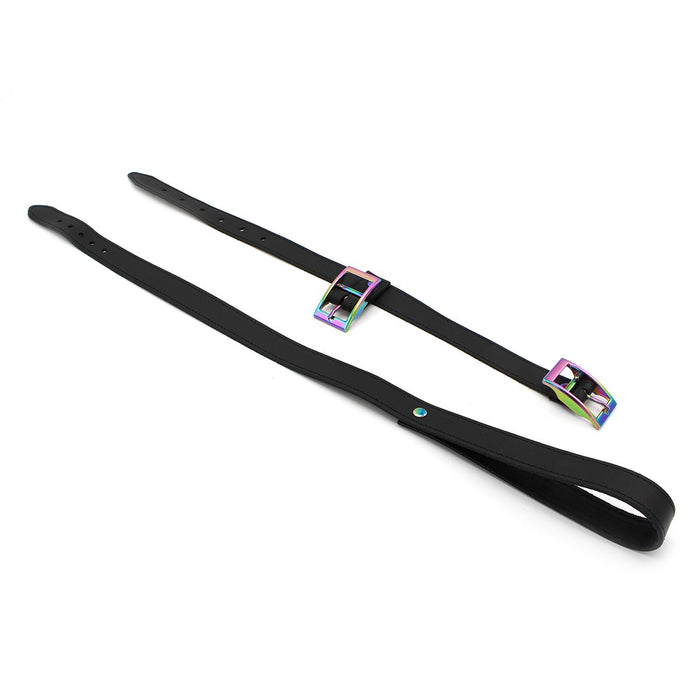 Kiotos Leather - Leren Collar Met Leiband Met Rainbow Gekleurde Metalen Gesp-Laced-up.nl