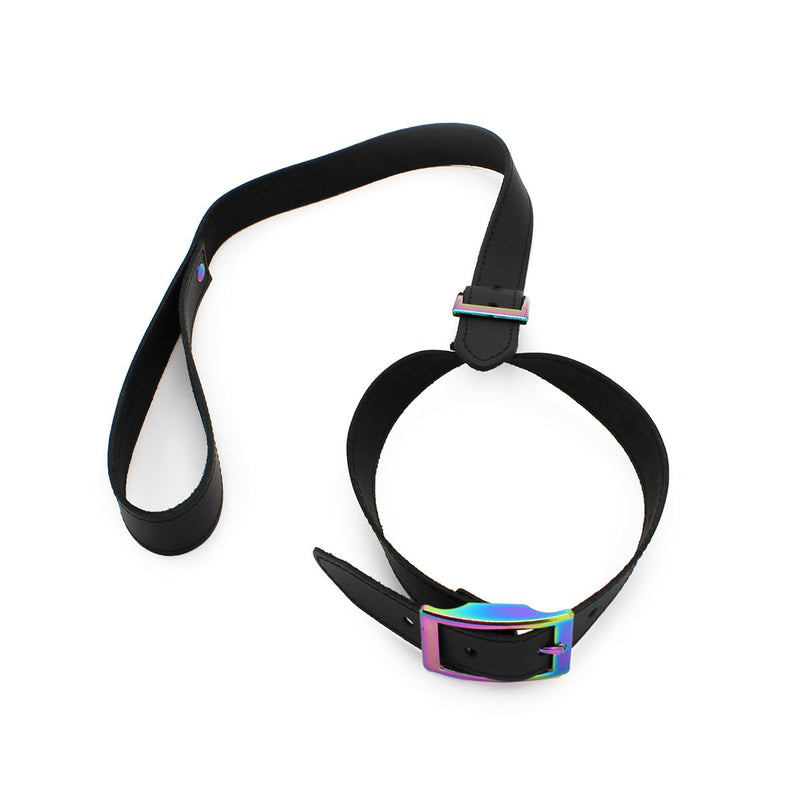 Kiotos Leather - Leren Collar Met Leiband Met Rainbow Gekleurde Metalen Gesp-Laced-up.nl
