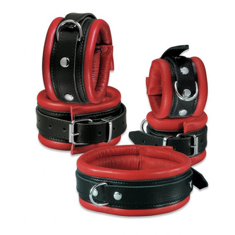 Kiotos - Leren Enkelboeien 5 cm Breed Gevoerd - Zwart/Rood-Erotiekvoordeel.nl