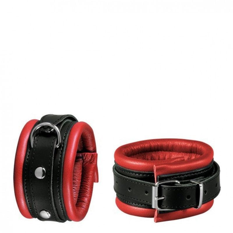 Kiotos Leather - Leren Enkelboeien 5 cm Breed Gevoerd - Zwart/Rood-Laced-up.nl