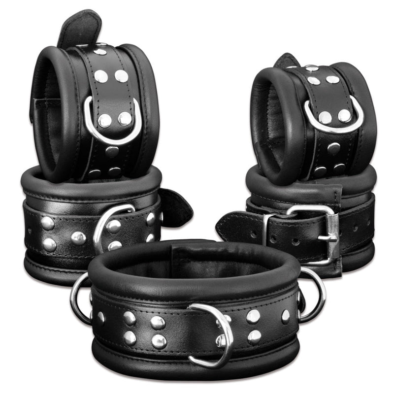 Kiotos - Leren Enkelboeien 6.5 cm Breed Gevoerd - Zwart-Erotiekvoordeel.nl