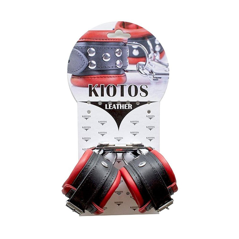 Kiotos - Leren Handboeien 5 cm Breed Gevoerd - Zwart/Rood-Erotiekvoordeel.nl