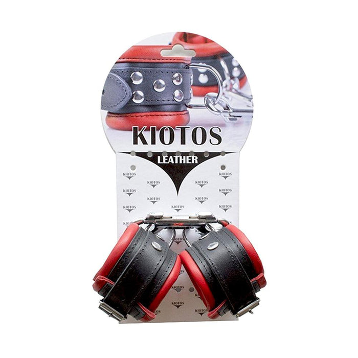Kiotos Leather - Leren handboeien 5 cm Breed Gevoerd - Zwart/Rood-Laced-up.nl