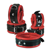 Kiotos - Leren Handboeien 5 cm Breed Gevoerd - Zwart/Rood-Erotiekvoordeel.nl