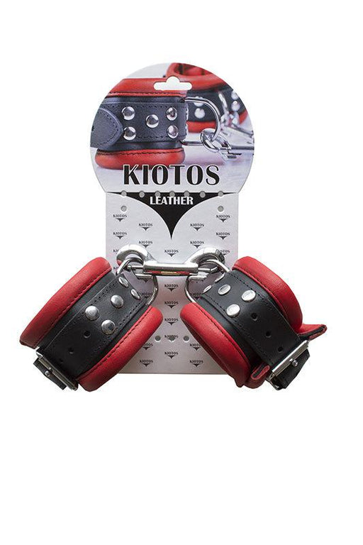 Kiotos Leather - Leren handboeien 6.5 cm Breed Gevoerd - Rood/Zwart-Laced-up.nl