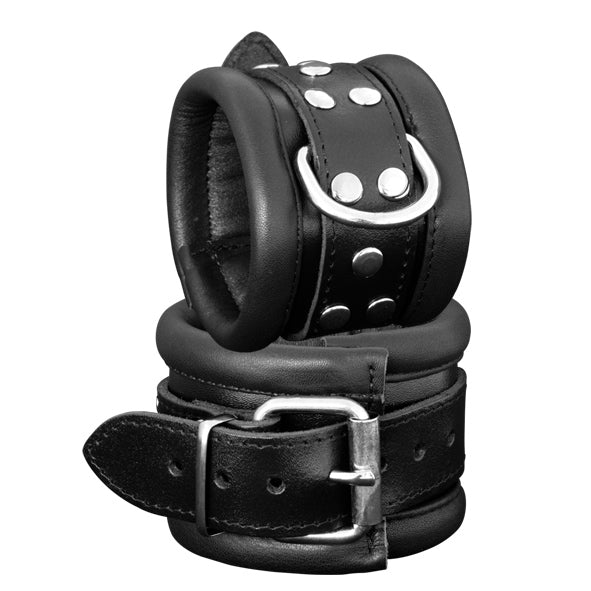 Kiotos - Leren handboeien 6.5 cm Breed Gevoerd - Zwart-Erotiekvoordeel.nl