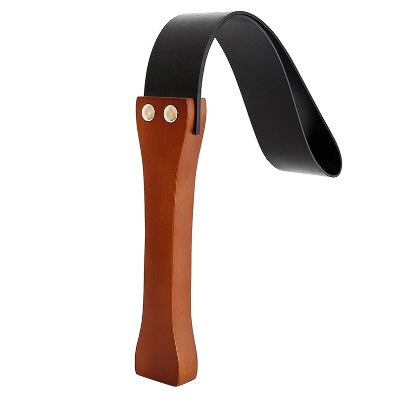 Kiotos - Paddle van PU leer met houten handvat - Bruine Plak - Lengte 30 cm-Laced-up.nl