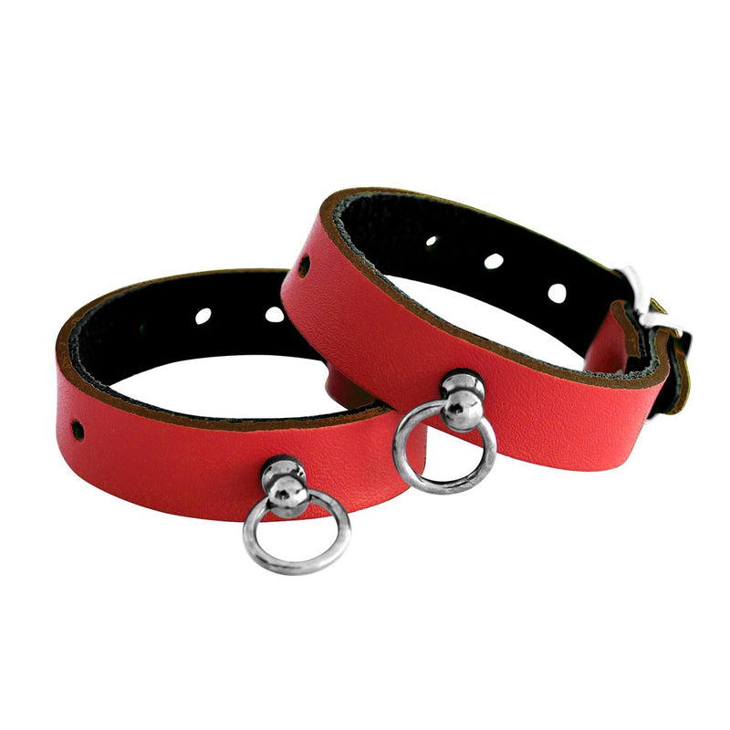 Kiotos - Polsboeien Leder met Kleine O-ring - Rood-Erotiekvoordeel.nl