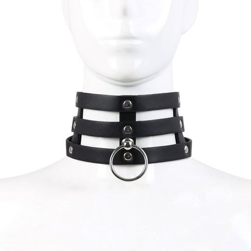 Kiotos Leather - Triple O-Ring Collar - Body Safe Kunstleer - Omtrek: 29/38 cm - 60 gr-Laced-up.nl