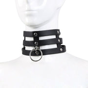 Kiotos Leather - Triple O-Ring Collar - Body Safe Kunstleer - Omtrek: 29/38 cm - 60 gr-Laced-up.nl