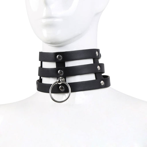 Kiotos Leather - Triple O-Ring Collar - Body Safe Kunstleer - Omtrek: 29/38 cm - 60 gr-Laced-up.nl