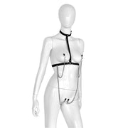 Kiotos - Lederen Collar Chest met 4 Clamps - Dé Ultieme Sensatie voor BDSM Liefhebbers!-Erotiekvoordeel.nl