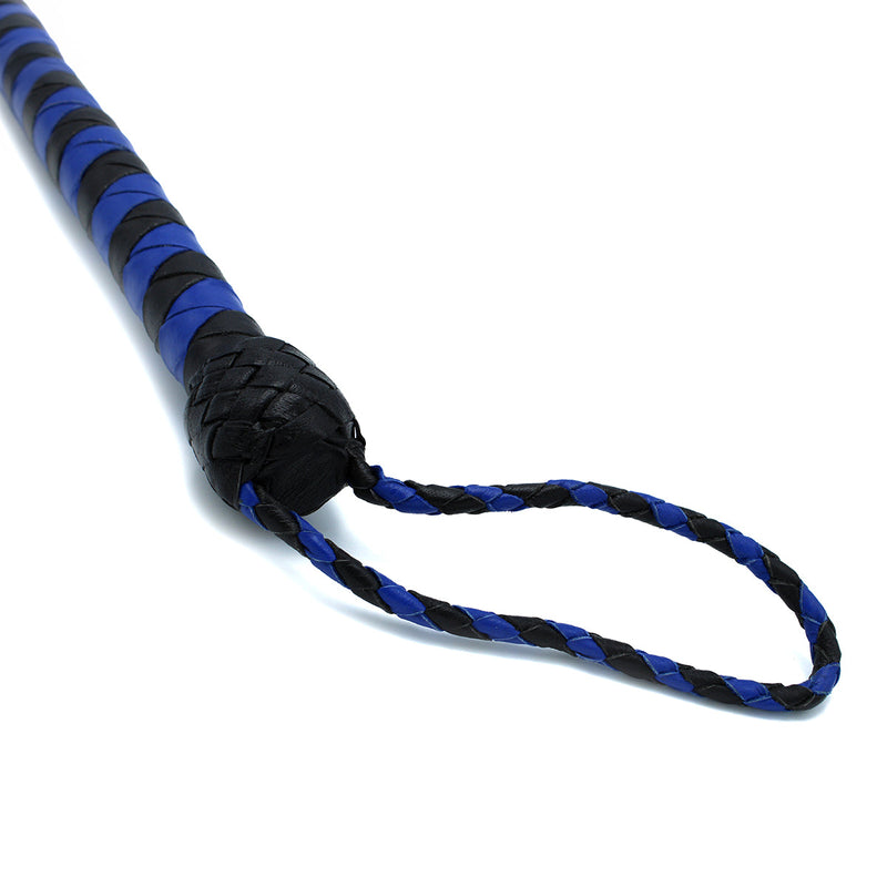 Kiotos - Lederen Single Tail Zweep - Blauw/Zwart - 90 cm-Erotiekvoordeel.nl
