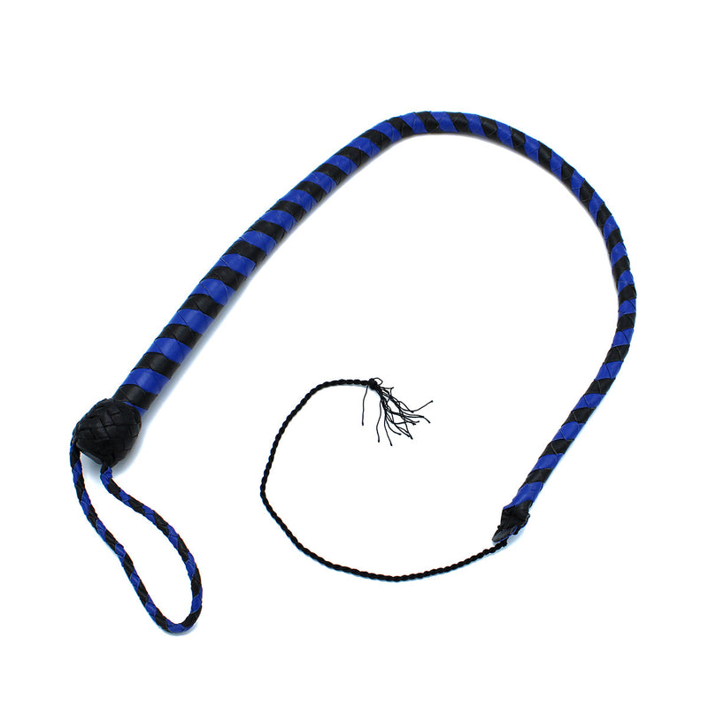 Kiotos - Lederen Single Tail Zweep - Blauw/Zwart - 90 cm-Erotiekvoordeel.nl