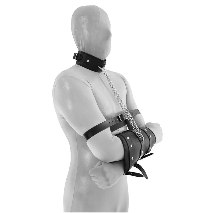 Kiotos - Leren Bondagemanchet Met Kettingen En Collar-Laced-up.nl
