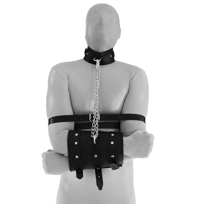 Kiotos - Leren Bondagemanchet Met Kettingen En Collar-Laced-up.nl