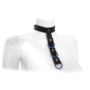 Kiotos - Leather Collar with Short Bondage Strap with Rings - Laced-up.nl