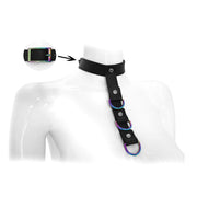 Kiotos - Leather Collar with Short Bondage Strap with Rings - Laced-up.nl
