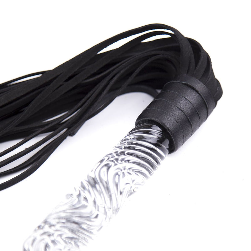Kiotos - Luxe Flogger Met Glazen Handvat - Zwart-Laced-up.nl