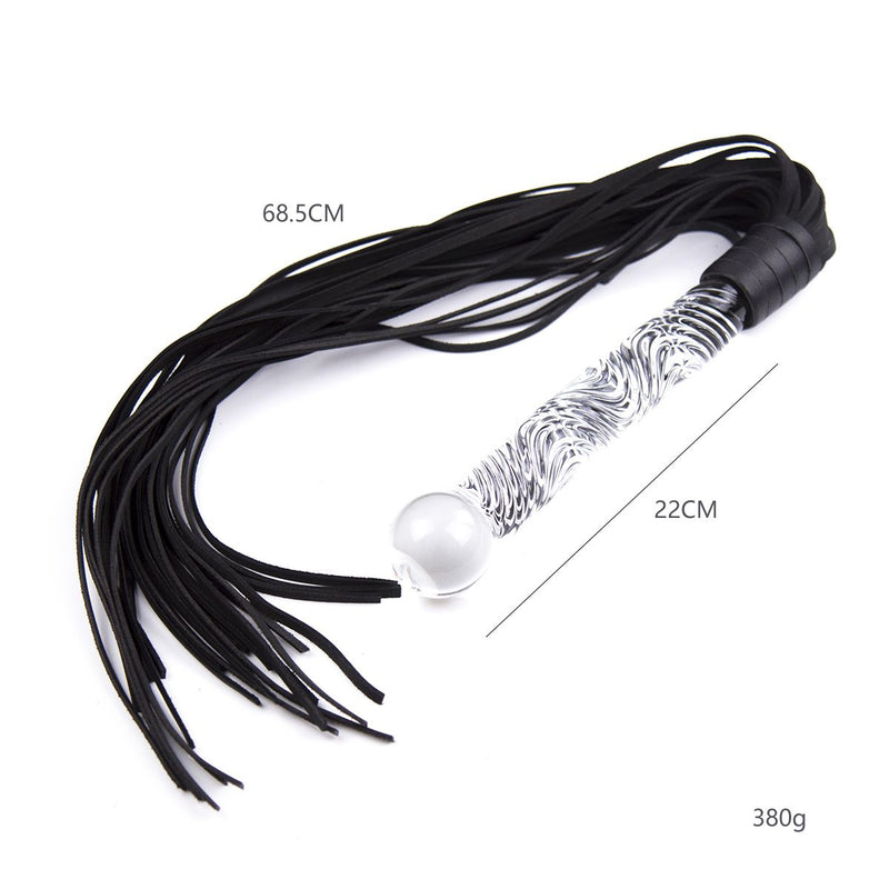 Kiotos - Luxe Flogger Met Glazen Handvat - Zwart-Laced-up.nl