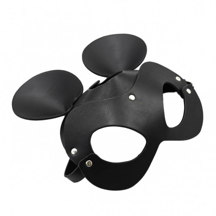 Kiotos - Mouse - Fetish Masker met Oortjes - PU Leer - Zwart-Erotiekvoordeel.nl
