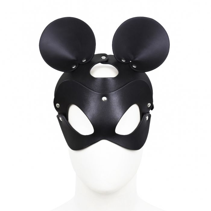 Kiotos - Mouse - Fetish Masker met Oortjes - PU Leer - Zwart-Erotiekvoordeel.nl