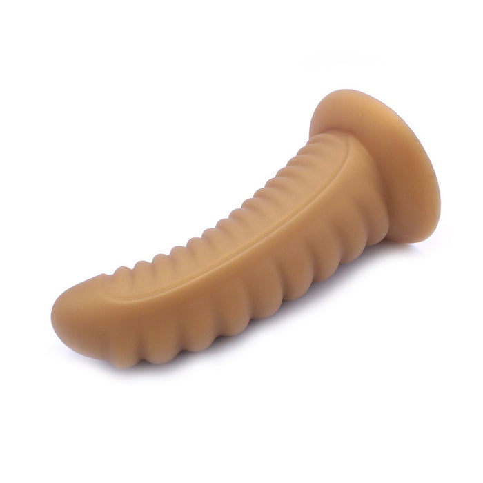 Kiotos - Ribbed Penis XL Shinny Flesh Suction Dildo - Amazing Shinny Gold/Flesh Silicone - 8 cm diameter x 30 cm lang-Laced-up.nl