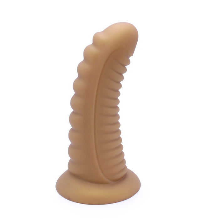 Kiotos - Ribbed Penis XL Shinny Flesh Suction Dildo - Amazing Shinny Gold/Flesh Silicone - 8 cm diameter x 30 cm lang-Laced-up.nl