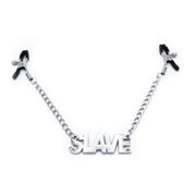 Kiotos - Pinzas para pezones con cadena y texto SLAVE-Erotiekvoordeel.nl