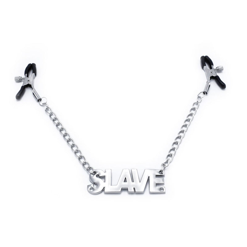 Kiotos - Pinzas para pezones con cadena y texto SLAVE-Erotiekvoordeel.nl