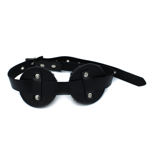 Kiotos - Black Leather Blindfold - With Adjustable Eye Covers - Laced-up.nl