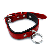 Kiotos - Black/Red Leather Collar with Large O-Ring - Laced-up.nl