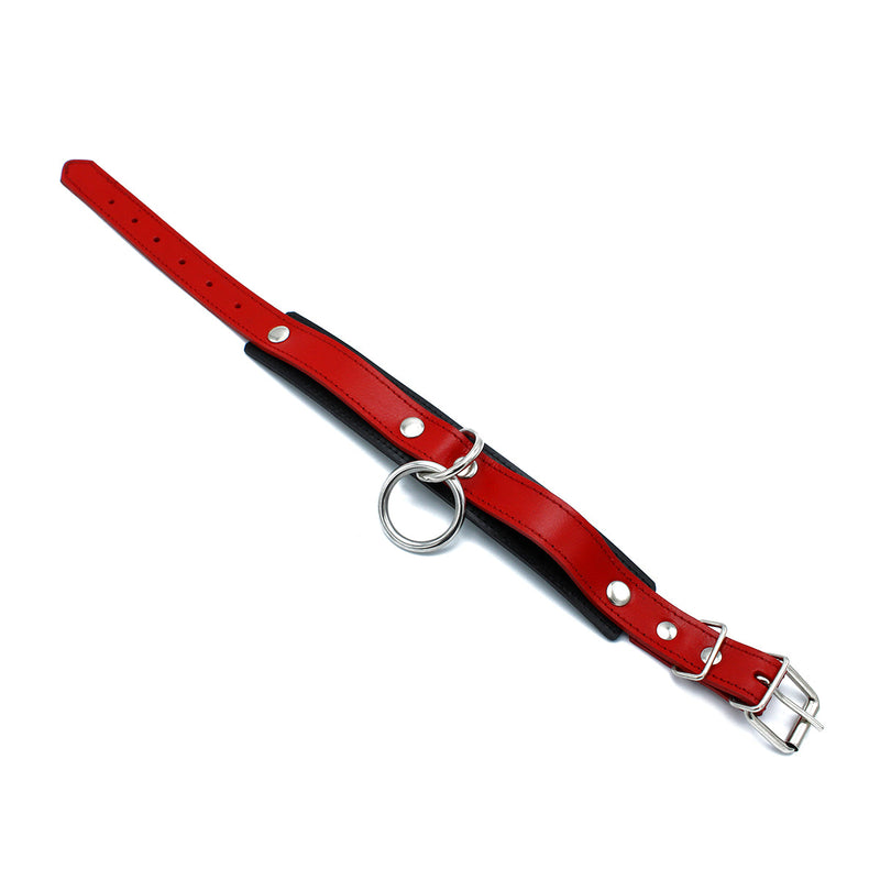 Kiotos - Black/Red Leather Collar with Large O-Ring - Laced-up.nl