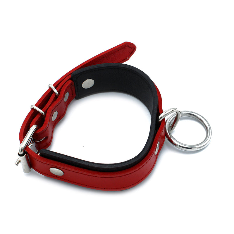 Kiotos - Black/Red Leather Collar with Large O-Ring - Laced-up.nl