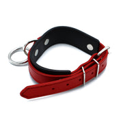 Kiotos - Black/Red Leather Collar with Large O-Ring - Laced-up.nl