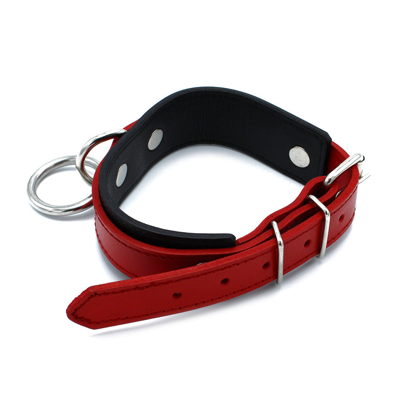 Kiotos - Black/Red Leather Collar with Large O-Ring - Laced-up.nl