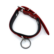 Kiotos - Black/Red Leather Collar with Large O-Ring - Laced-up.nl