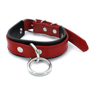 Kiotos - Black/Red Leather Collar with Large O-Ring - Laced-up.nl