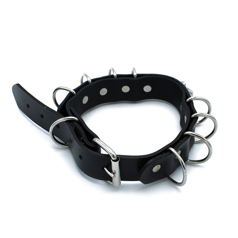 Kiotos - Collier en cuir noir avec plusieurs anneaux en D - Laced-up.nl
