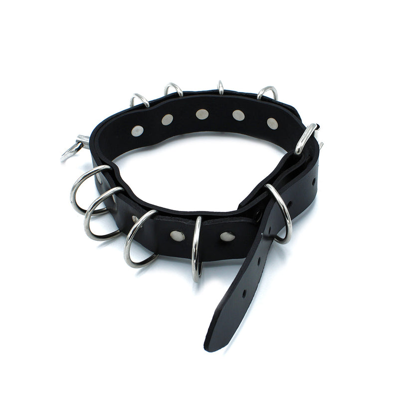 Kiotos - Collier en cuir noir avec plusieurs anneaux en D - Laced-up.nl