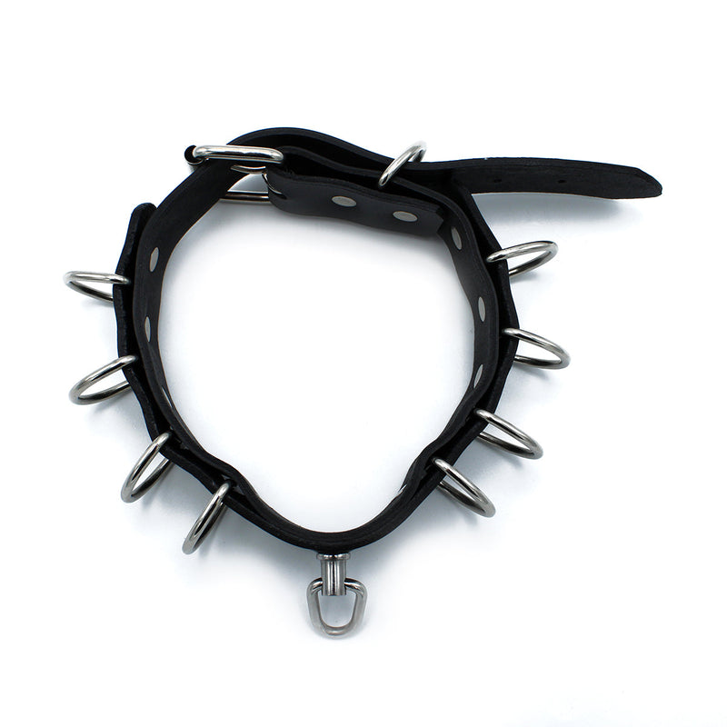 Kiotos - Collier en cuir noir avec plusieurs anneaux en D - Laced-up.nl