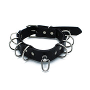 Kiotos - Collier en cuir noir avec plusieurs anneaux en D - Laced-up.nl