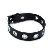 Kiotos - Black Leather Slim Collar with Multi-Metal Eyelets - Laced-up.nl