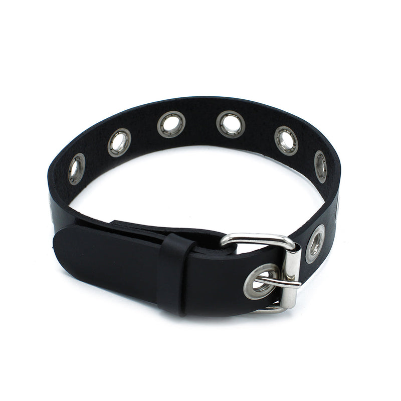 Kiotos - Black Leather Slim Collar with Multi-Metal Eyelets - Laced-up.nl
