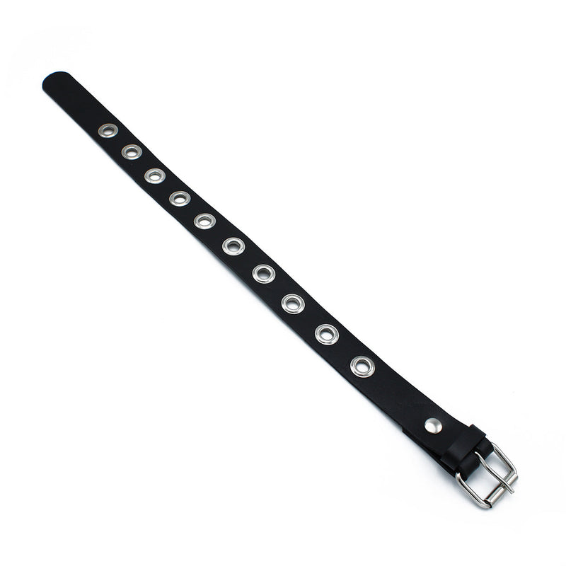 Kiotos - Black Leather Slim Collar with Multi-Metal Eyelets - Laced-up.nl